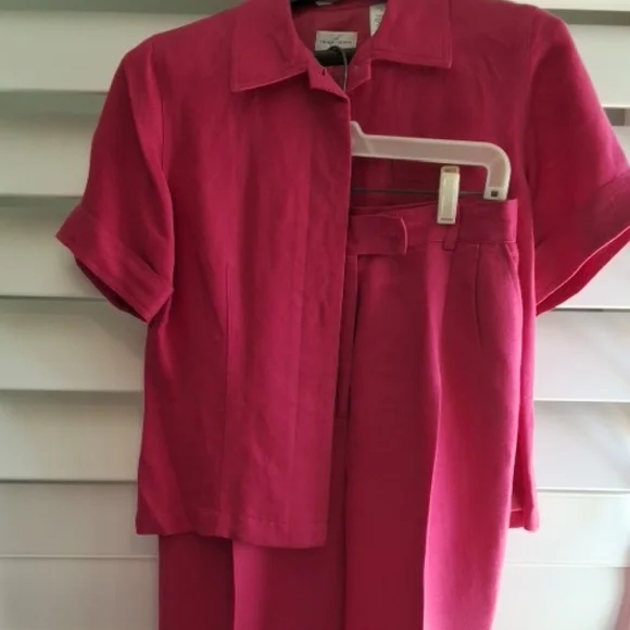Emma James Hot Pink Blazer Short Sleeve and Linen Pant Suit Set - Picture 8 of 11